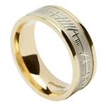 Ogham & Trinity Knot Yellow Gold Band with White Gold Center