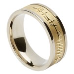 Ogham & Trinity Knot White Gold Band with Yellow Gold Center