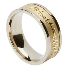 Ogham & Trinity Knot Silver Band with Yellow Gold Center