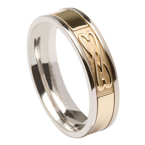 Two Hearts Entwined Silver Band with Yellow Gold Center
