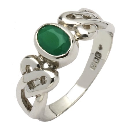 Celtic Heart Knot Green Stone Set Silver Ring Celtic Rings