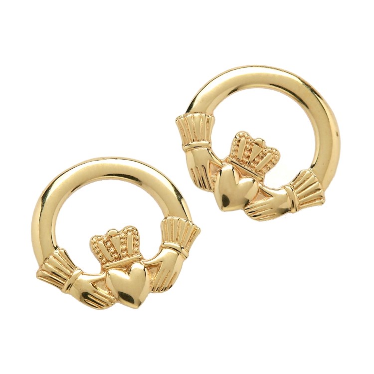 Small Yellow Gold Claddagh Stud Earrings