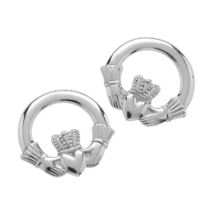 Small White Gold Claddagh Stud Earrings