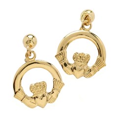 Small Yellow Gold Claddagh Drop Earrings