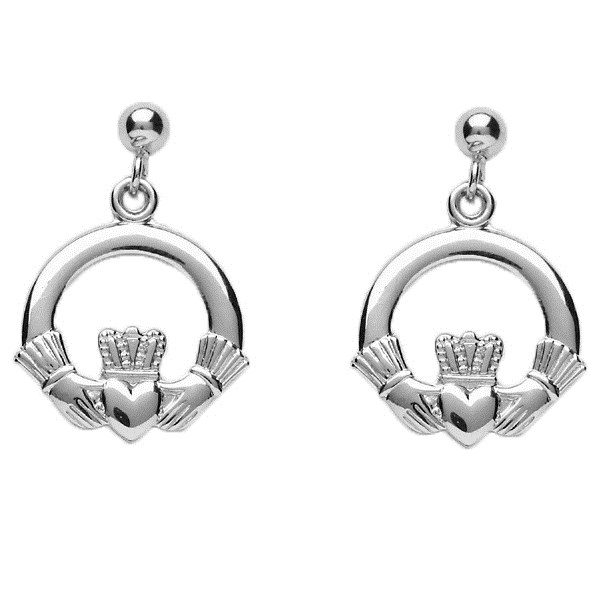 Baby White Gold Claddagh Drop Earrings