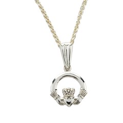 Small White Gold Claddagh Pendant