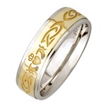 Claddagh Silver Wedding Band with Gold Center - Ladies