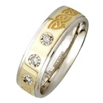 Celtic Knot Silver Wedding Band with Gold Center and 3 x Diamonds - Ladies