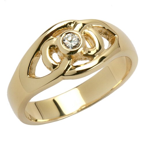 Diamond Set Celtic Yellow Gold Ring with Brilliant Cut Diamond - Yellow Gold