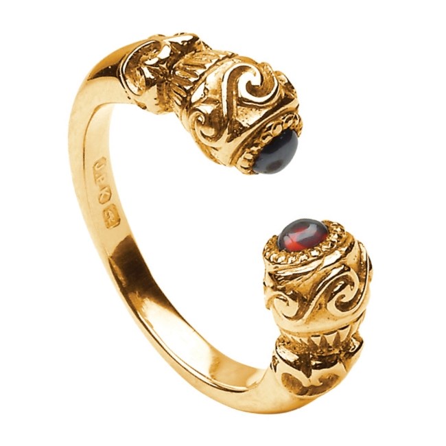 Celtic Red Stone Set Torc Antique Yellow Gold Ring