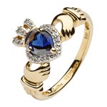 Yellow Gold Claddagh Ring Set With Sapphire and Diamond