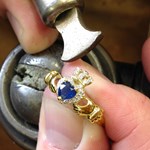 Yellow Gold Claddagh Ring Set With Sapphire and Diamond