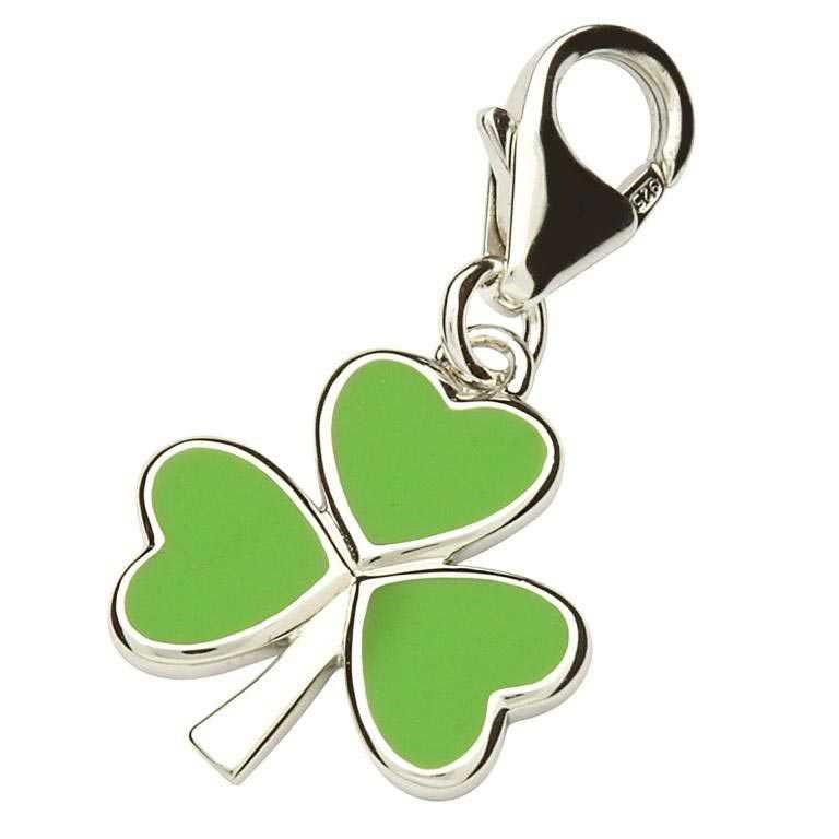 Silver Green Enamel Irish Shamrock Charm - Irish Charms - Rings