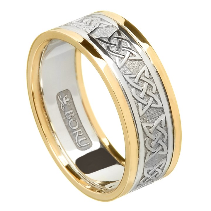 Lovers Knot Silver  Wedding  Band with Gold  Trim Celtic 