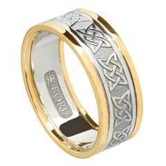 Lovers Knot Silver Wedding Band with Gold Trim