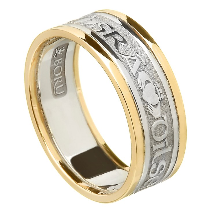Love Loyalty Friendship Silver Wedding Band with Gold Trim - Ladies