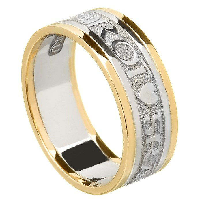 Love Of My Heart Silver Wedding Band with Gold Trim - Ladies