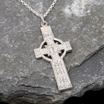 Monasterboice Muiredeach High Cross Large Silver Necklace - Front