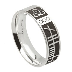 Ogham My Soul Mate Oxidized Silver Wide Wedding Ring