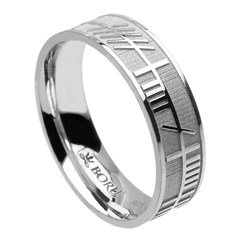 Ogham My Soul Mate White Gold Wide Wedding Ring