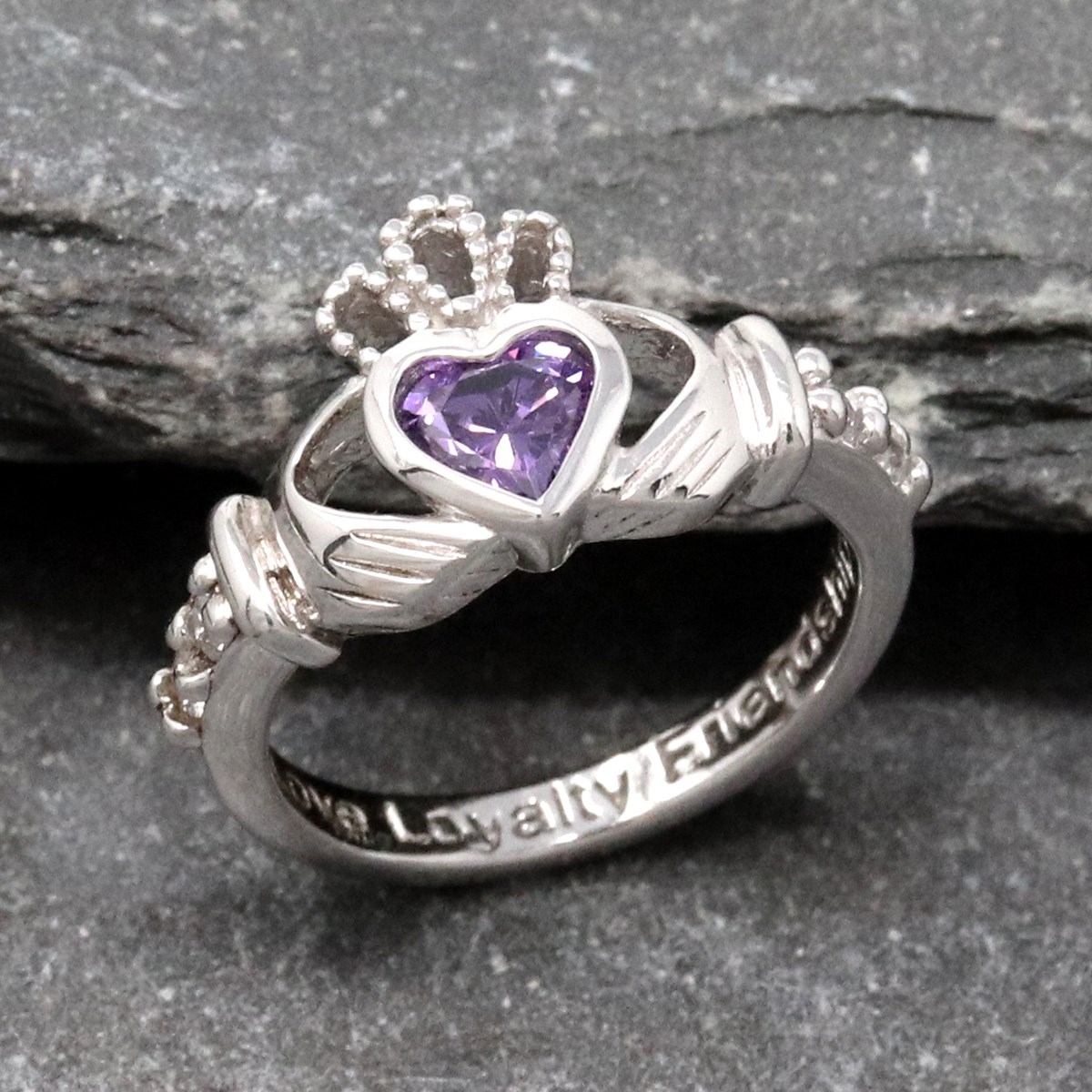 Sterling Silver Stone Set Claddagh Ring - December Birthstone - Trim  Jewellers