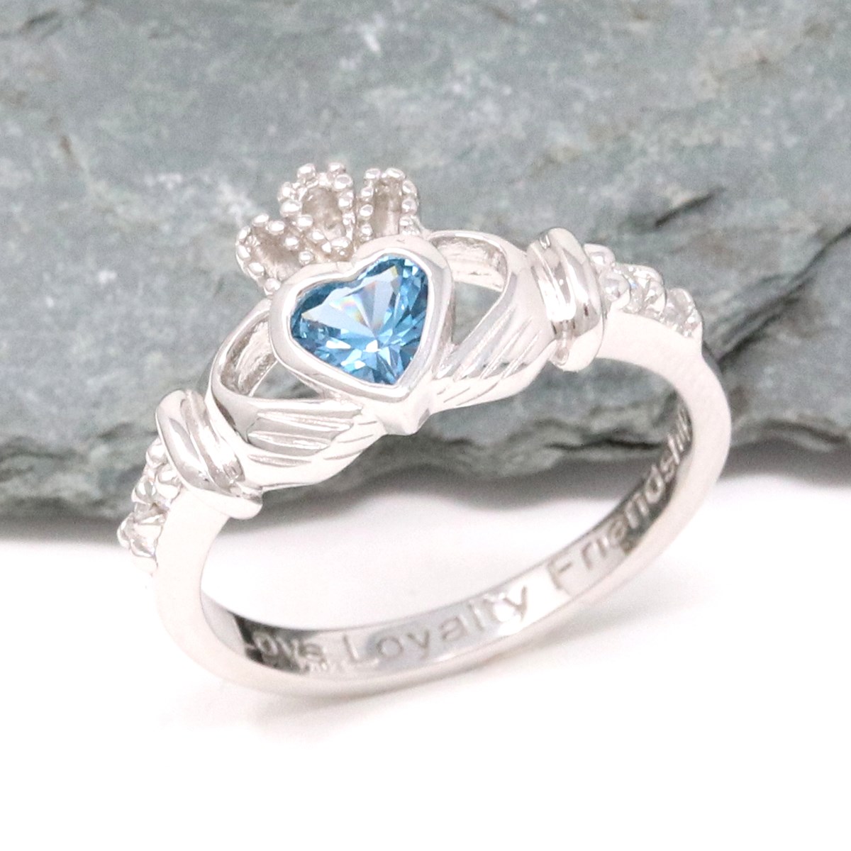 Ladies Birthstone Silver Claddagh Ring LS-SL90DC-12– CladdaghRING.com