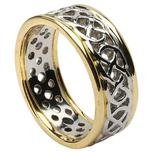 Pierced Celtic Knot Gold Wedding Ring with Trim - Celtic Wedding Rings ...