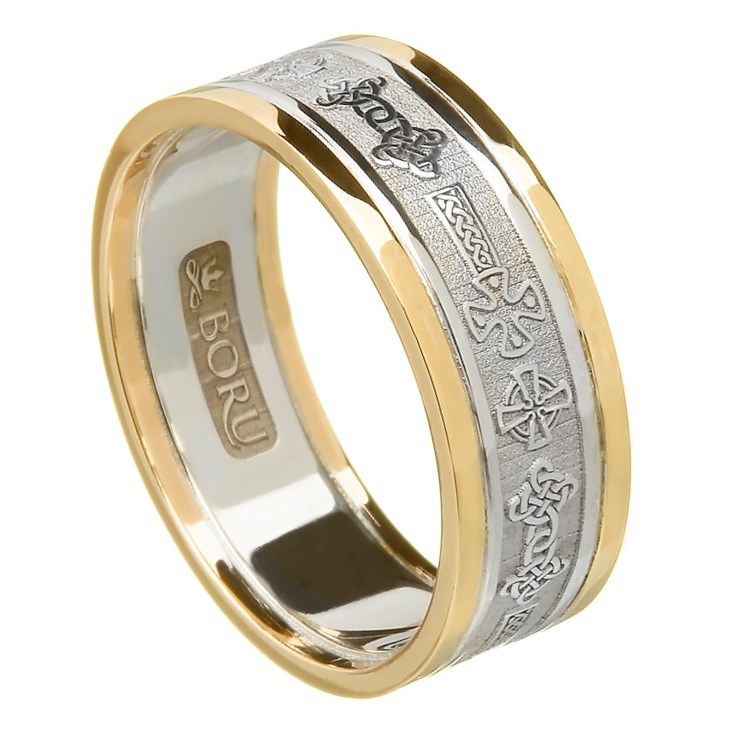 Celtic Cross Gold Wedding Ring with Trim - Ladies