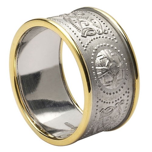 Gents Celtic Warrior Wide White Gold Wedding Band with Trim