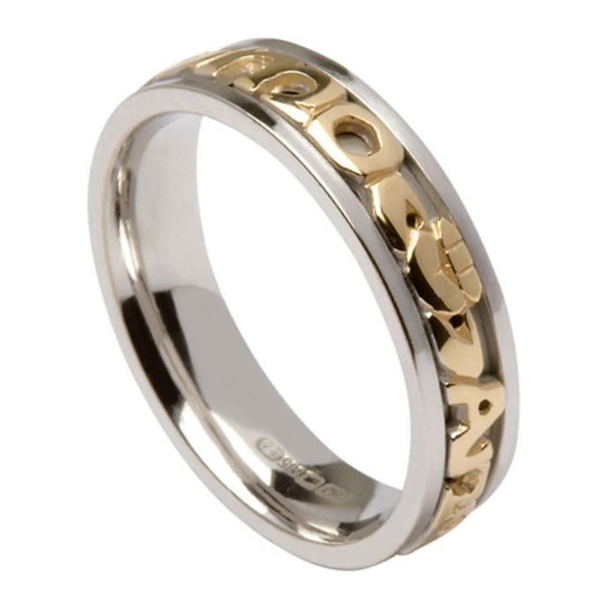 My Soul Mate White Gold Band With Yellow Gold Text Irische Trauringe Rings From Ireland