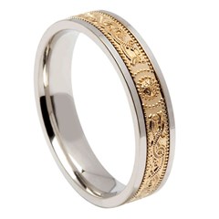 Ladies Celtic Warrior Narrow White Gold Band with Yellow Gold Center