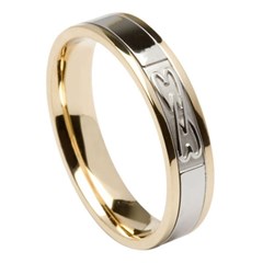 Two Hearts Entwined Yellow Gold Band with White Gold Center