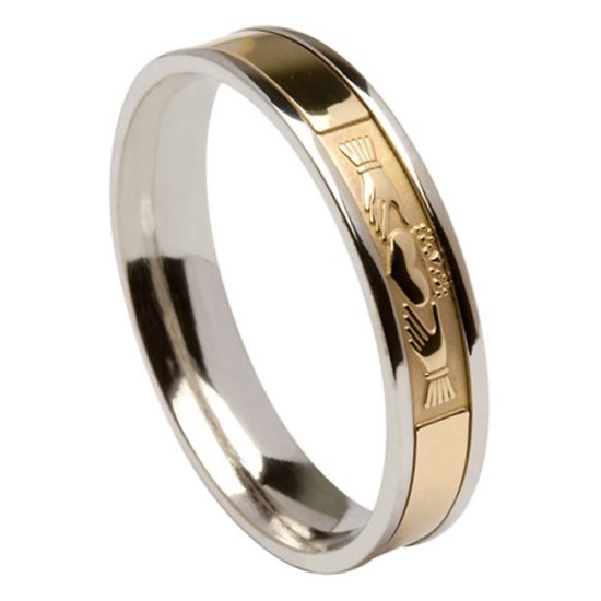 Claddagh White Gold Band with Yellow Gold Center
