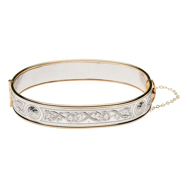 Wide Celtic Warrior Silver and Rolled Gold Bangle