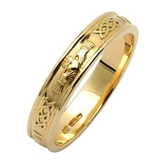 Claddagh & Celtic Knot Yellow Gold Narrow Wedding Band