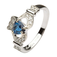Ladies Claddagh Ring with Sapphire and Diamonds