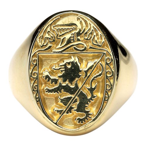 Gents Heavy Oval Hollow Heraldry Yellow Gold Ring