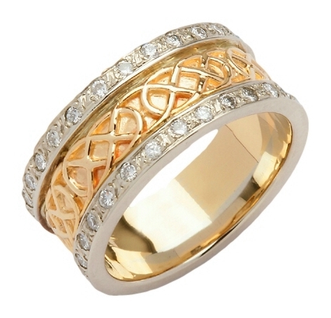  Celtic Closed Knot Diamond Pave Yellow Gold Band