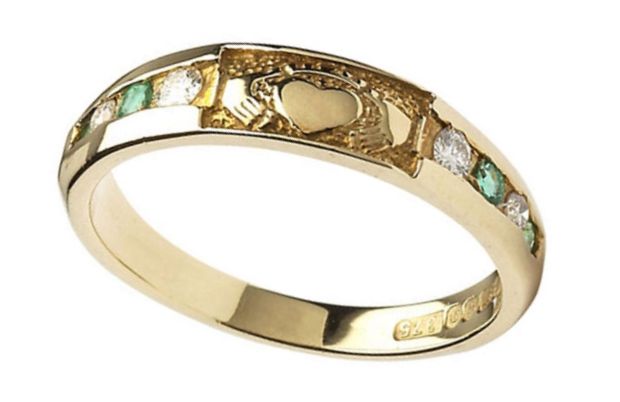 Claddagh Eternity Diamond & Emerald Set Ring