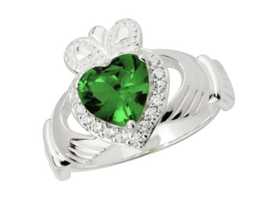  Large Crystal Heart Claddagh Ring