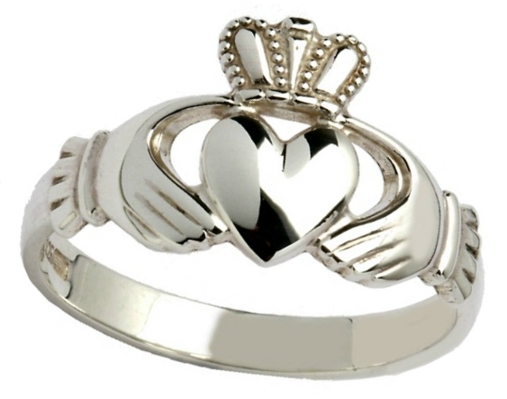 Traditional Gents White Gold Claddagh Ring