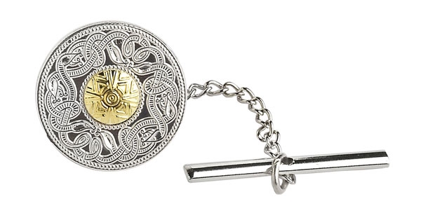 Pin cravatta celtica di guerriero d'argento con perline d'oro