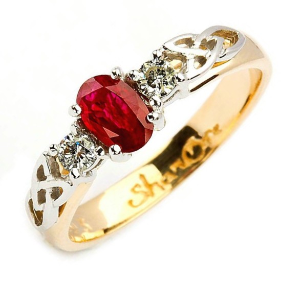 Oval Ruby and Diamond Trinity Knot Engagement Ring
