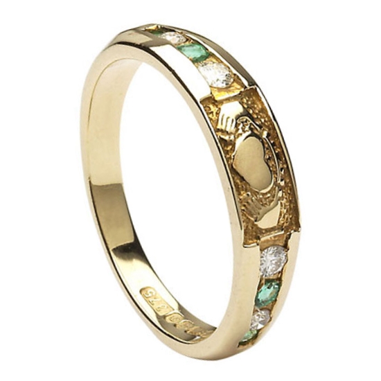 Claddagh Eternity Stone Set Gold Ring