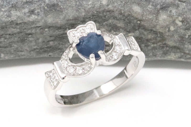 Claddagh Ring with Sapphire and Diamonds