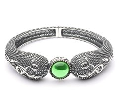 Viking Raised Bangle with Green Glass Stone
