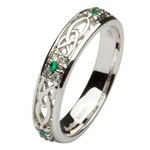 Diamond and Emerald Trinity Knot Engagement Ring - Matching Wedding Ring