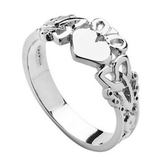 Gents Heart Trinity Knot White Gold Claddagh Ring
