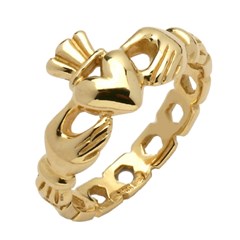 Ladies Mo Chroi Pierced Yellow Gold Claddagh Ring