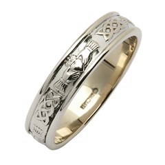 Claddagh & Celtic Knot Silver Narrow Wedding Band